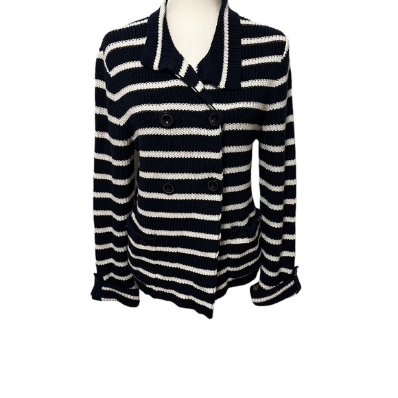 Jones New York Women's Striped Double Breasted Button Sweater Coat Jacket Size M - Picture 1 of 8